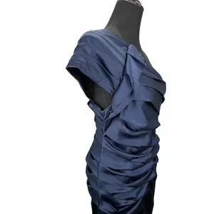Express | Dresses | Express Blue Satin Dress Size Tiered One Shoulder Short  Navy Ruffle | Poshmark